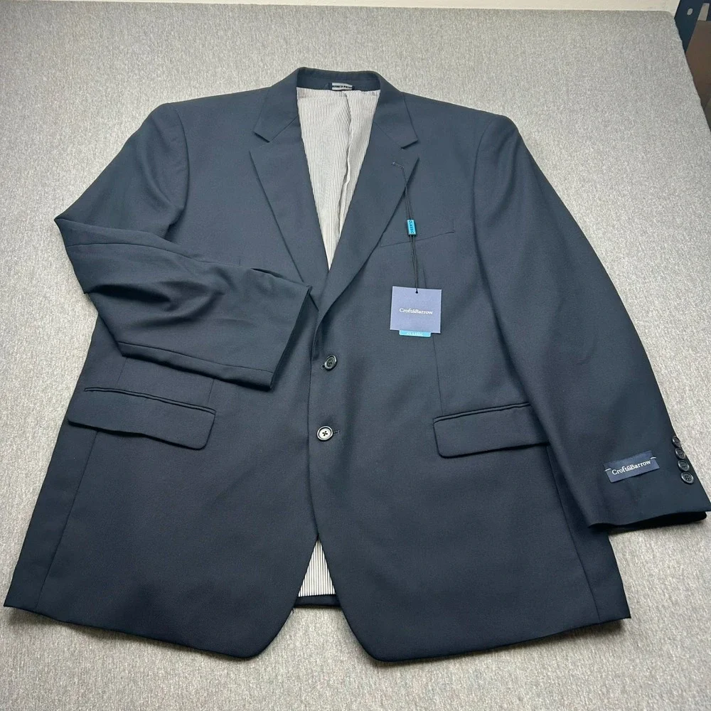 Croft & Barrow Classic Two‎ Button Blazer Mens 48R Navy Blue Polyester NEW